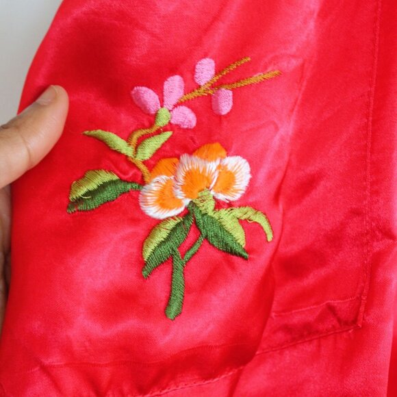 VTG Imperial Fashions Japanese Red Kimono Cardigan Hummingbird Cherry Blossom - Picture 5 of 7